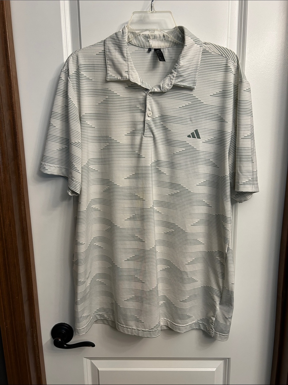 adidas Men’s White Green Striped Polo with Subtle Green Logo